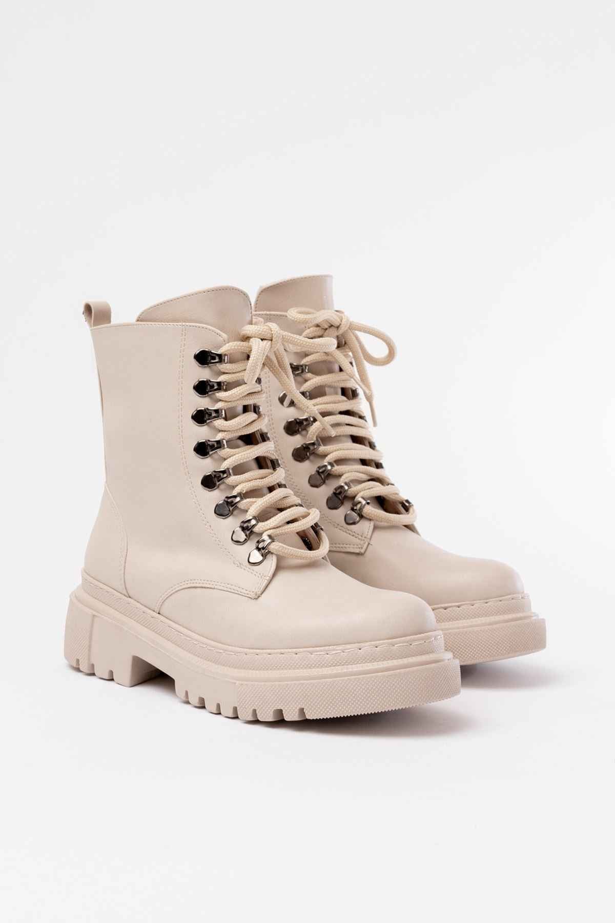 Ayakkabı Aşkı 812-2121 Bej Bağcıklı Fermuarlı Günlük Kadın Bot