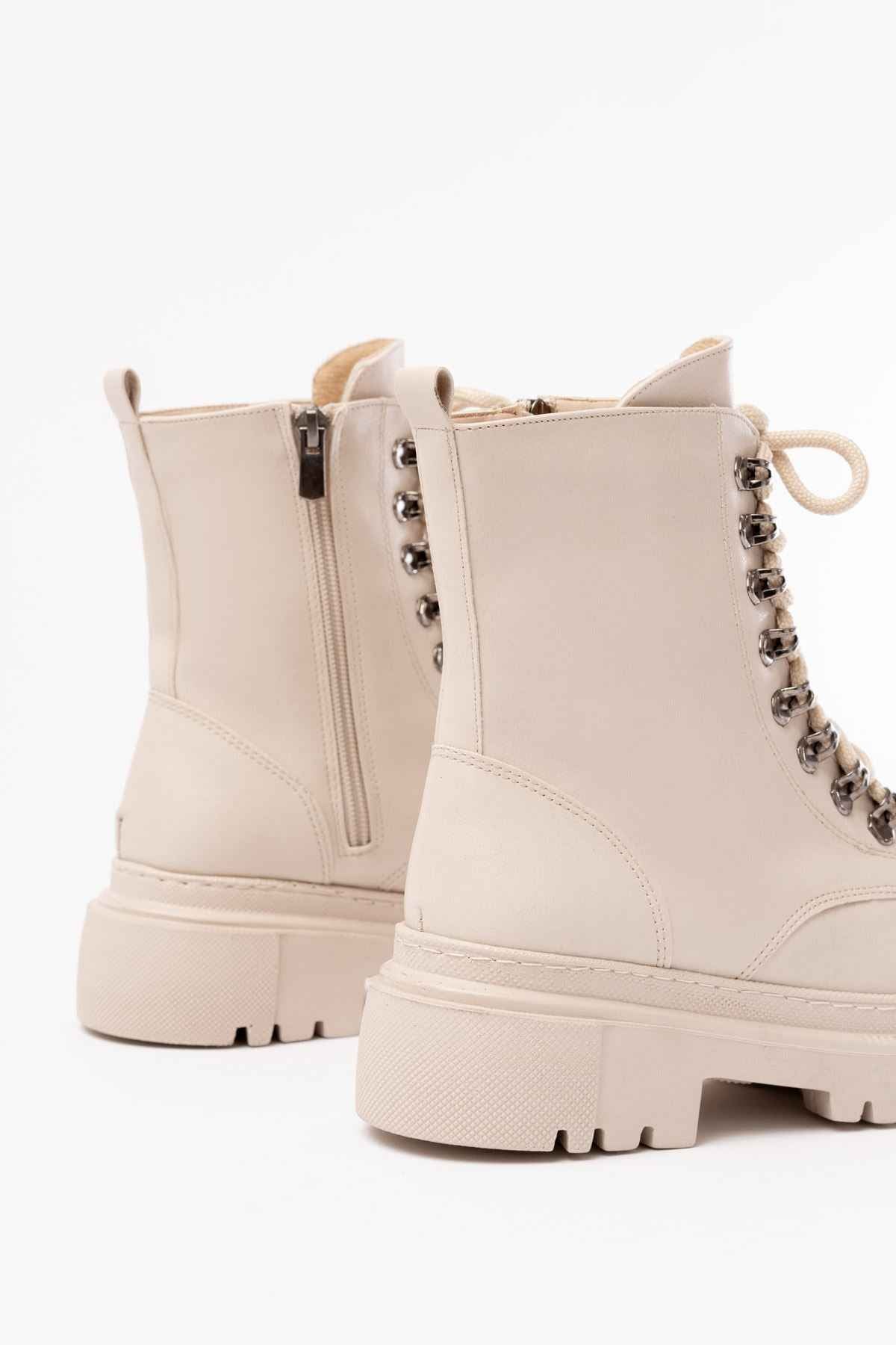 Ayakkabı Aşkı 812-2121 Bej Bağcıklı Fermuarlı Günlük Kadın Bot