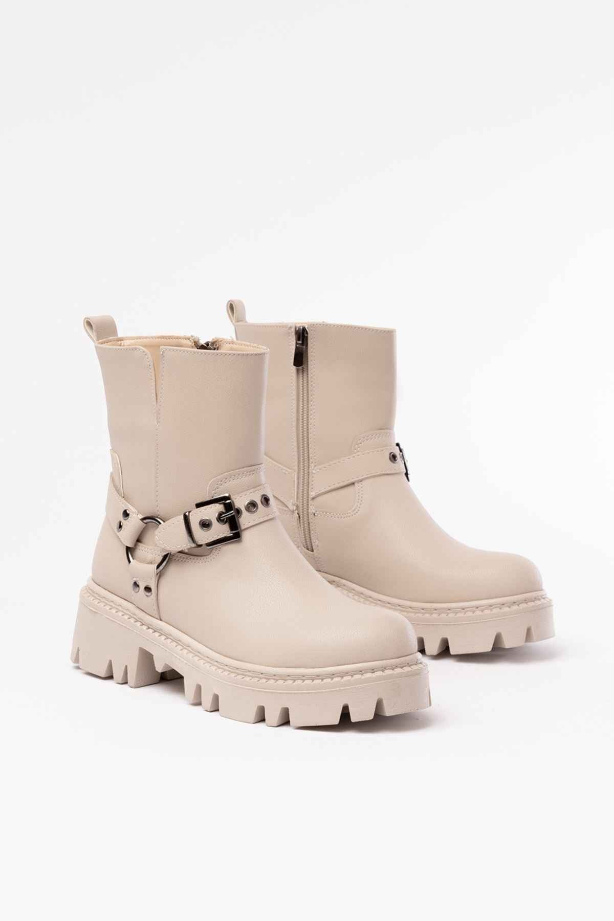Ayakkabı Aşkı 868-2015 Bej Fermuarlı Günlük Kadın Bot