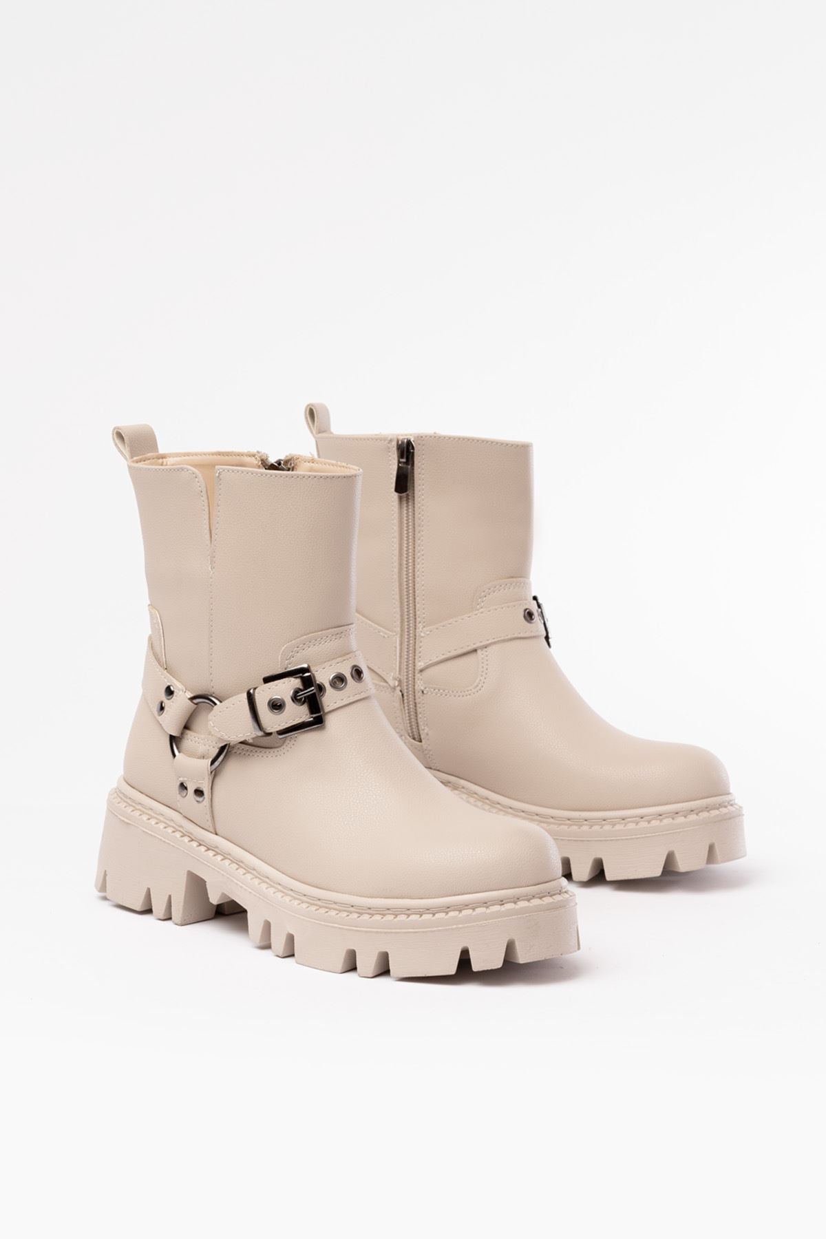 Ayakkabı Aşkı Bej Fermuarlı Günlük Kadın Bot