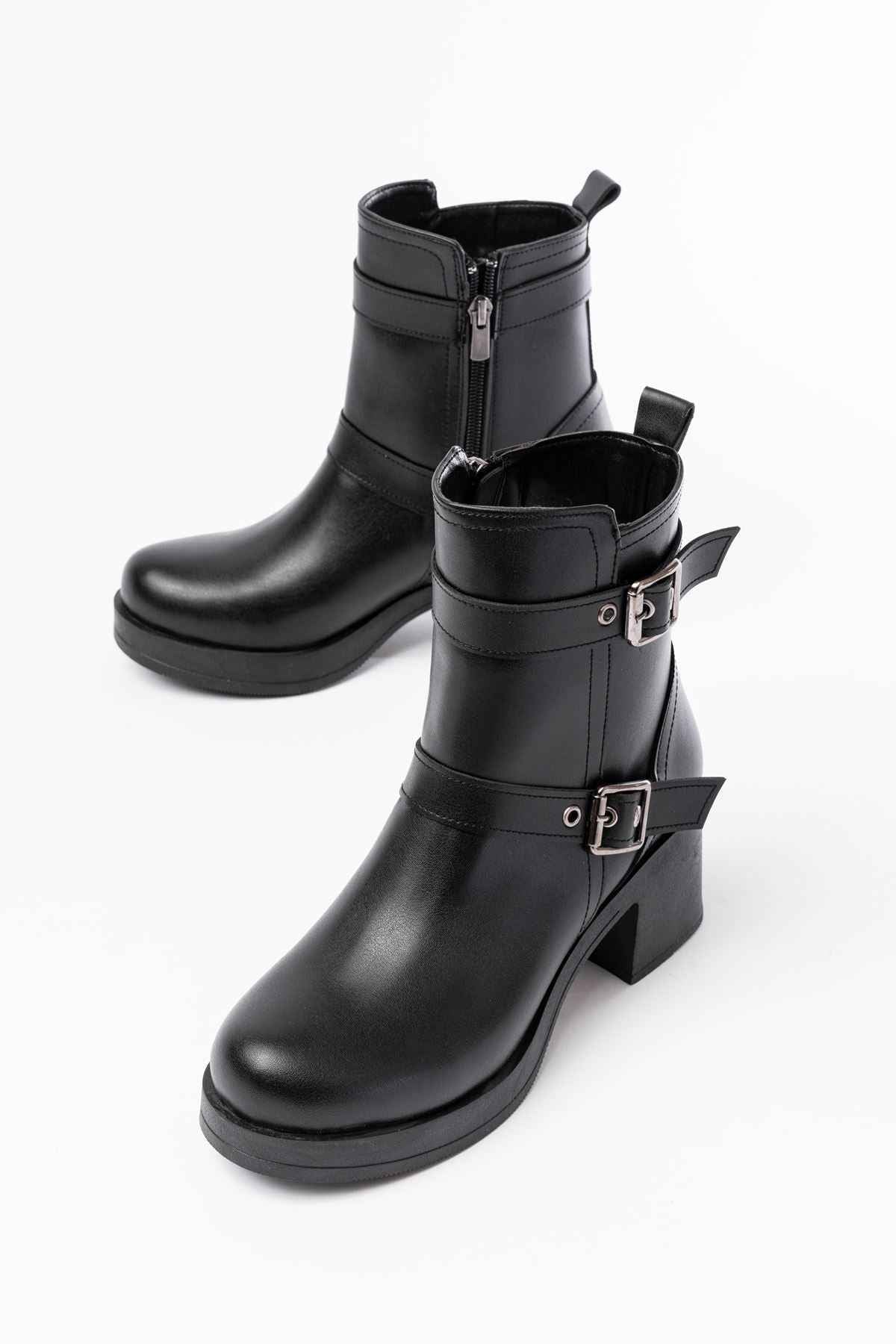 Ayakkabı Aşkı 5109-3027 Siyah Topuklu Fermuarlı Günlük Kadın Bot
