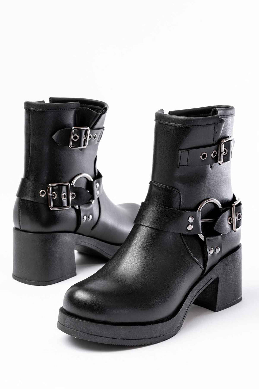 Ayakkabı Aşkı 5109-3028 Siyah Toka Aksesuarlı Fermuarlı Topuklu Günlük Kadın Bot