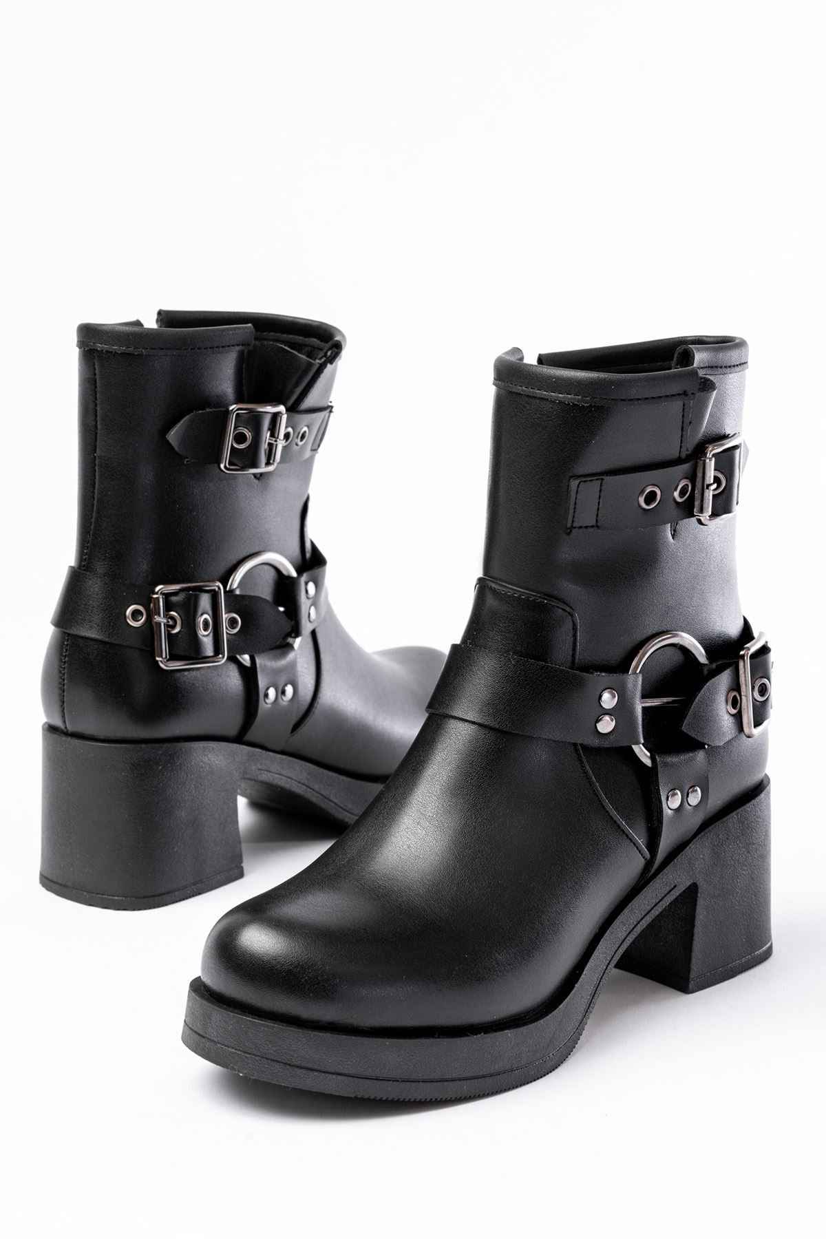 Ayakkabı Aşkı 5109-3028 Siyah Toka Aksesuarlı Fermuarlı Topuklu Günlük Kadın Bot