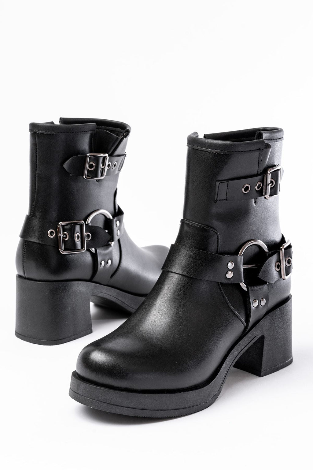 Ayakkabı Aşkı Siyah Toka Aksesuarlı Fermuarlı Topuklu Günlük Kadın Bot