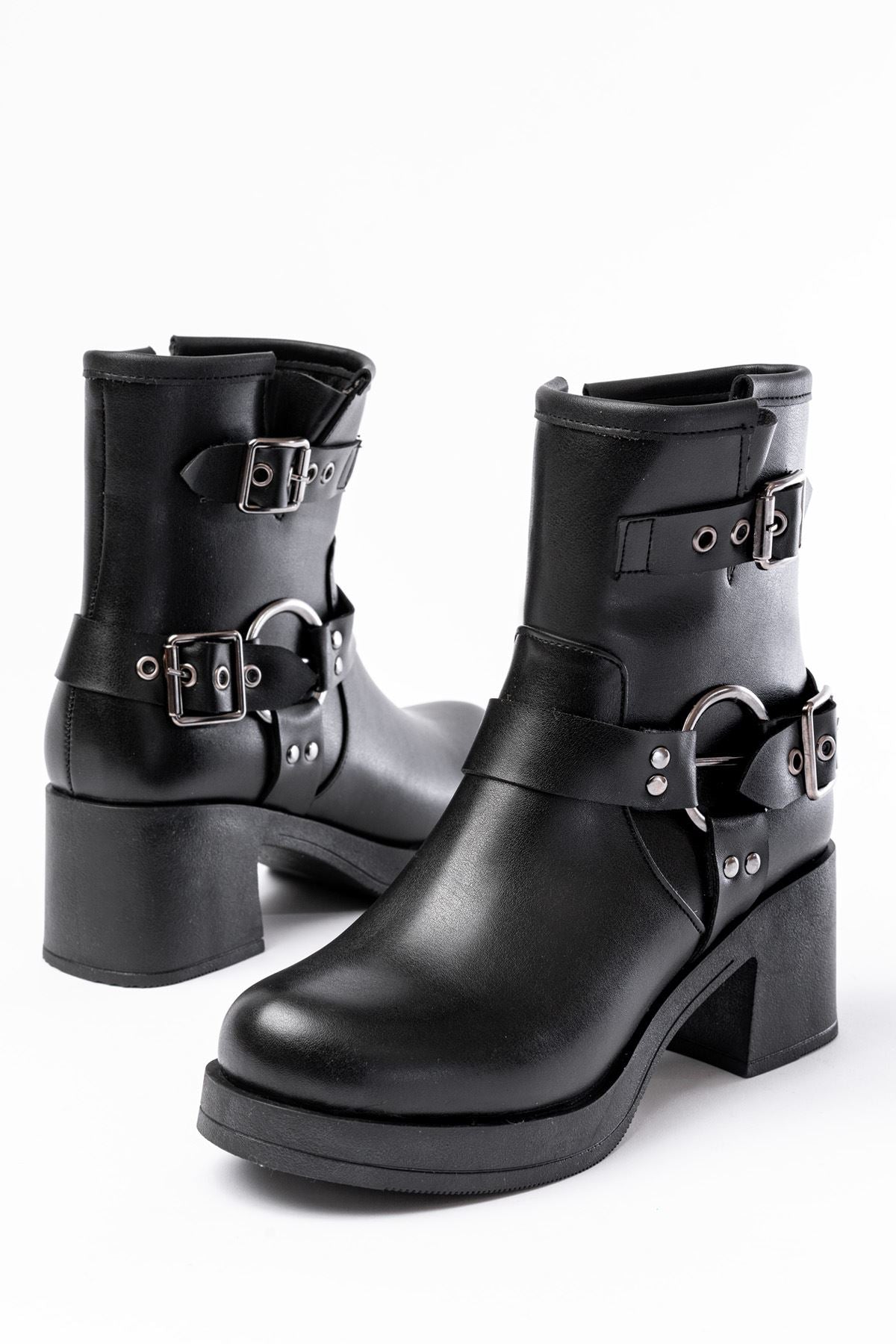 Ayakkabı Aşkı Siyah Toka Aksesuarlı Fermuarlı Topuklu Günlük Kadın Bot