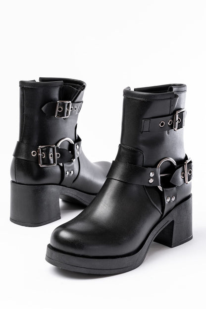 Ayakkabı Aşkı Siyah Toka Aksesuarlı Fermuarlı Topuklu Günlük Kadın Bot