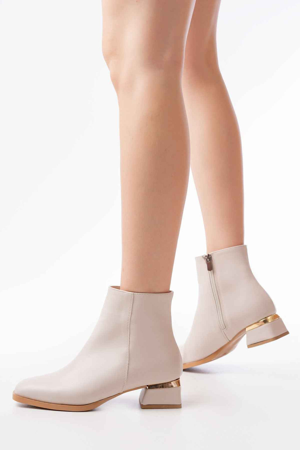Ayakkabı Aşkı Rm-500 Bej Topuklu Fermuarlı Günlük Kadın Bot