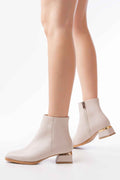 Ayakkabı Aşkı Rm-500 Bej Topuklu Fermuarlı Günlük Kadın Bot