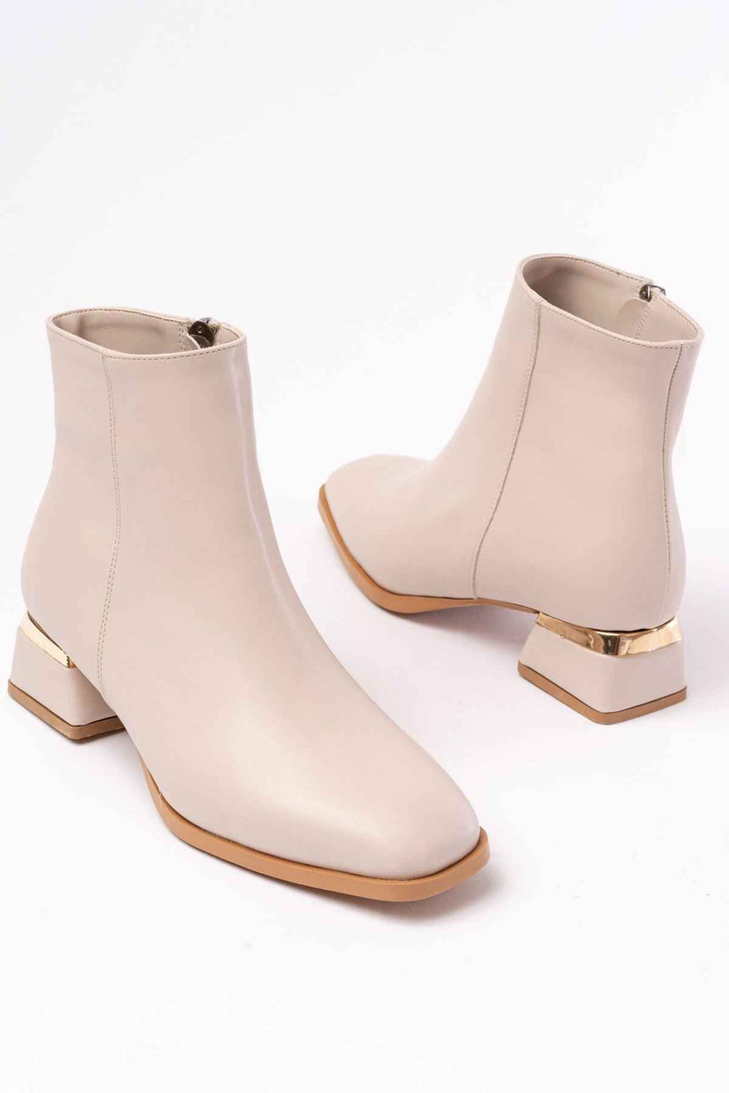 Ayakkabı Aşkı Rm-500 Bej Topuklu Fermuarlı Günlük Kadın Bot