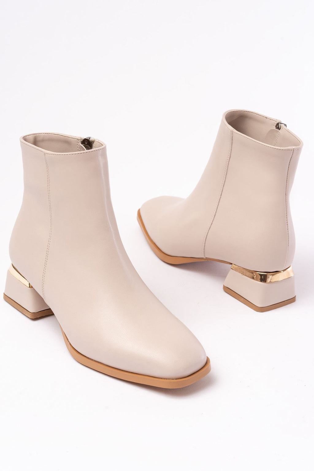 Ayakkabı Aşkı Bej Topuklu Fermuarlı Günlük Kadın Bot - Ayakkabı Aşkı