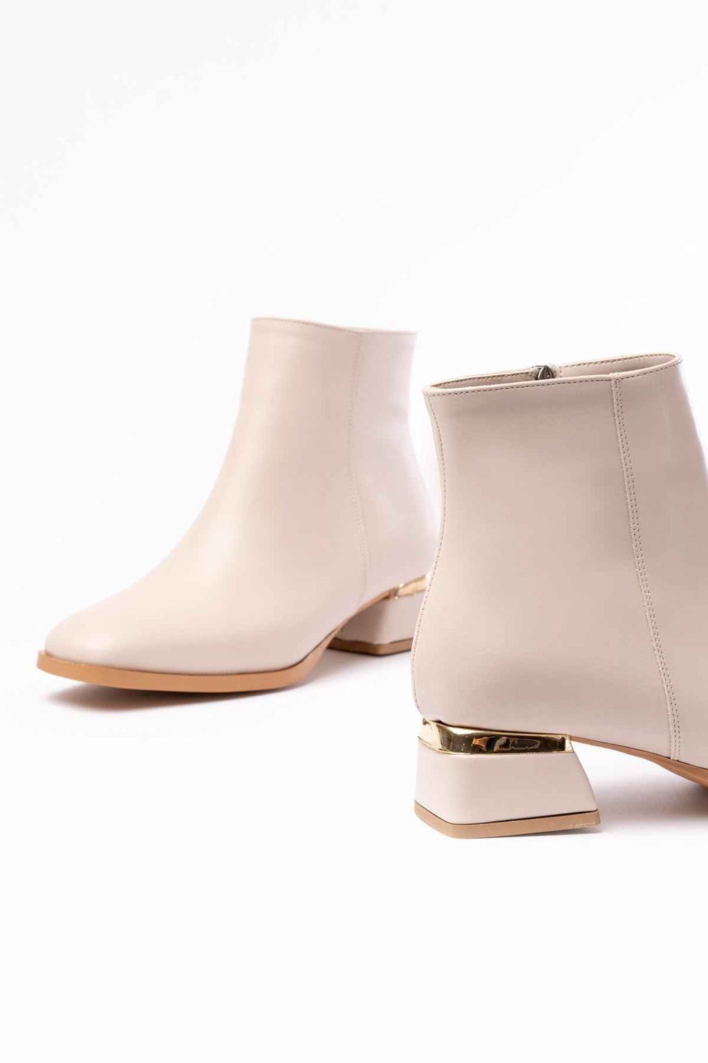Ayakkabı Aşkı Rm-500 Bej Topuklu Fermuarlı Günlük Kadın Bot