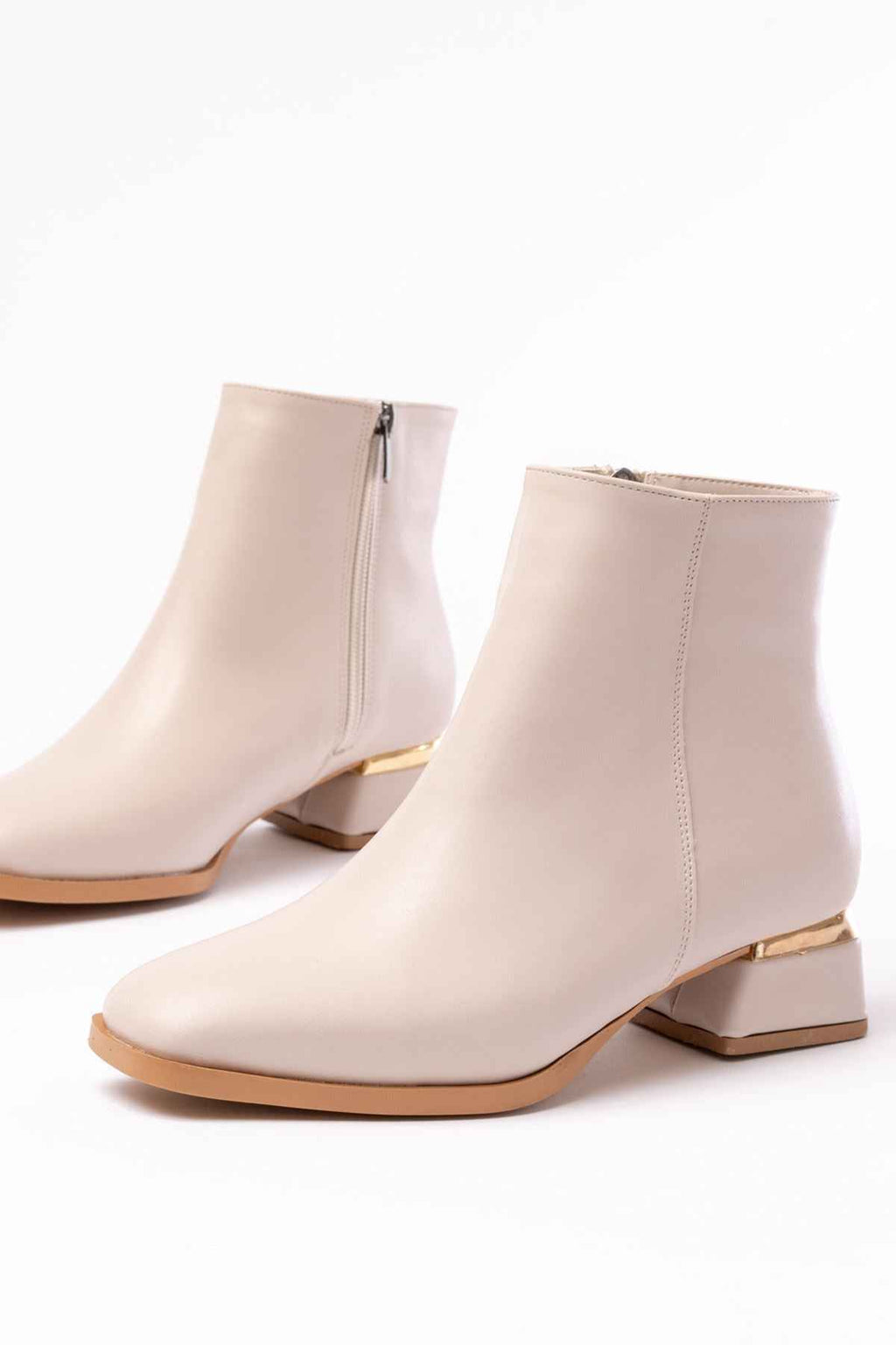 Ayakkabı Aşkı Rm-500 Bej Topuklu Fermuarlı Günlük Kadın Bot