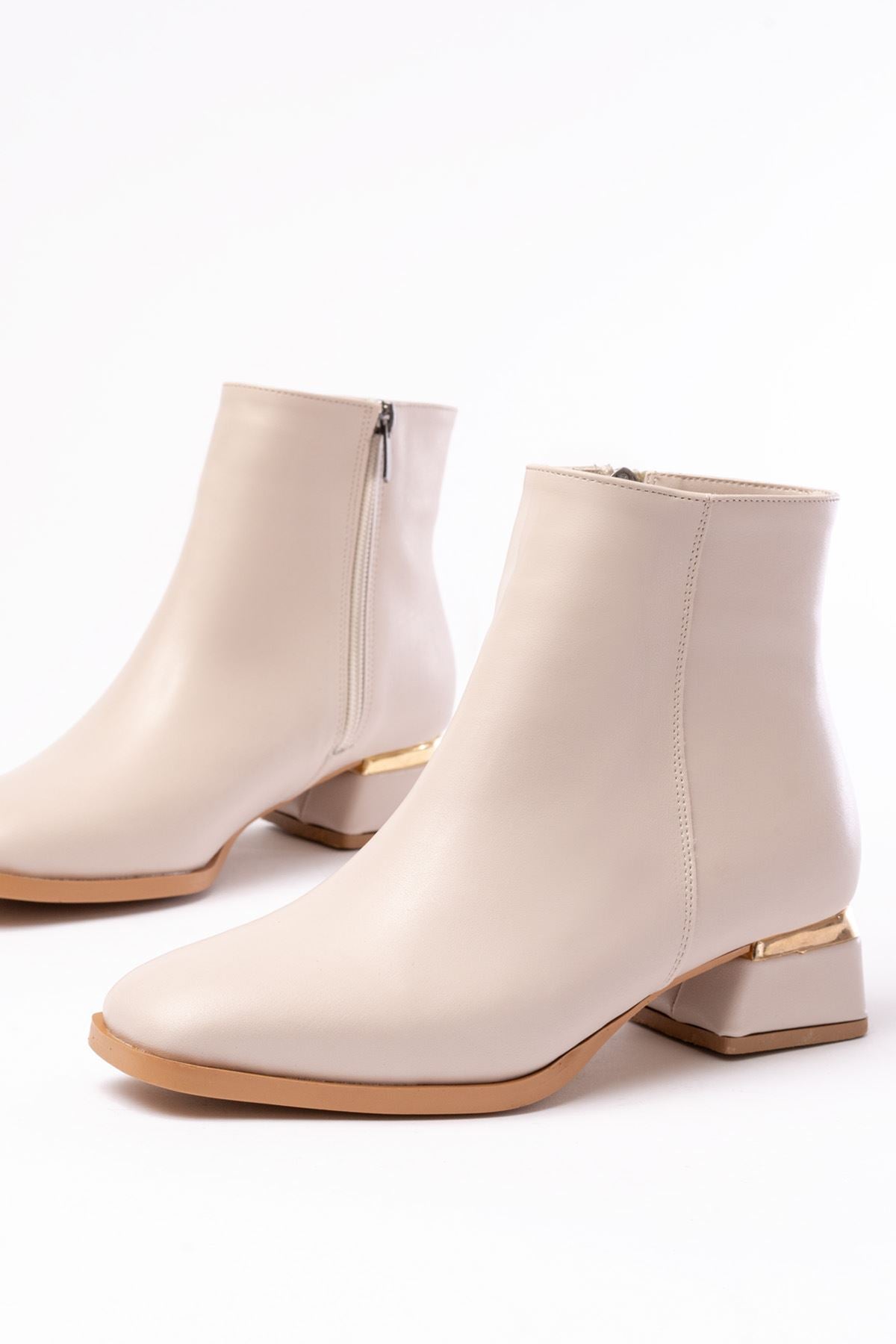 Ayakkabı Aşkı Bej Topuklu Fermuarlı Günlük Kadın Bot
