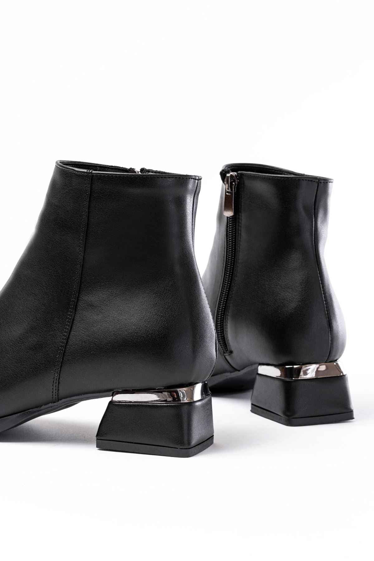 Ayakkabı Aşkı Rm-500 Siyah Topuklu Fermuarlı Günlük Kadın Bot