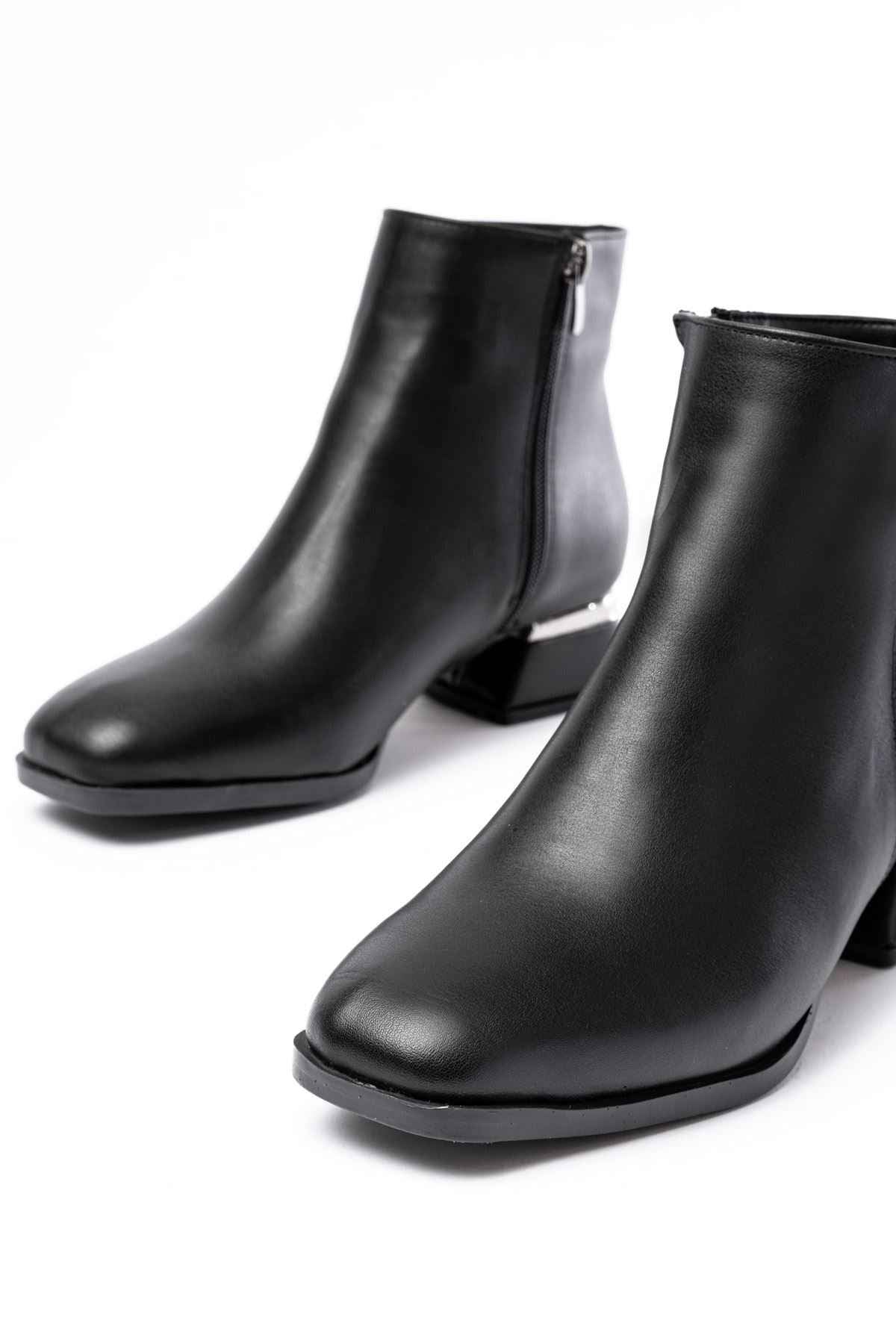 Ayakkabı Aşkı Rm-500 Siyah Topuklu Fermuarlı Günlük Kadın Bot