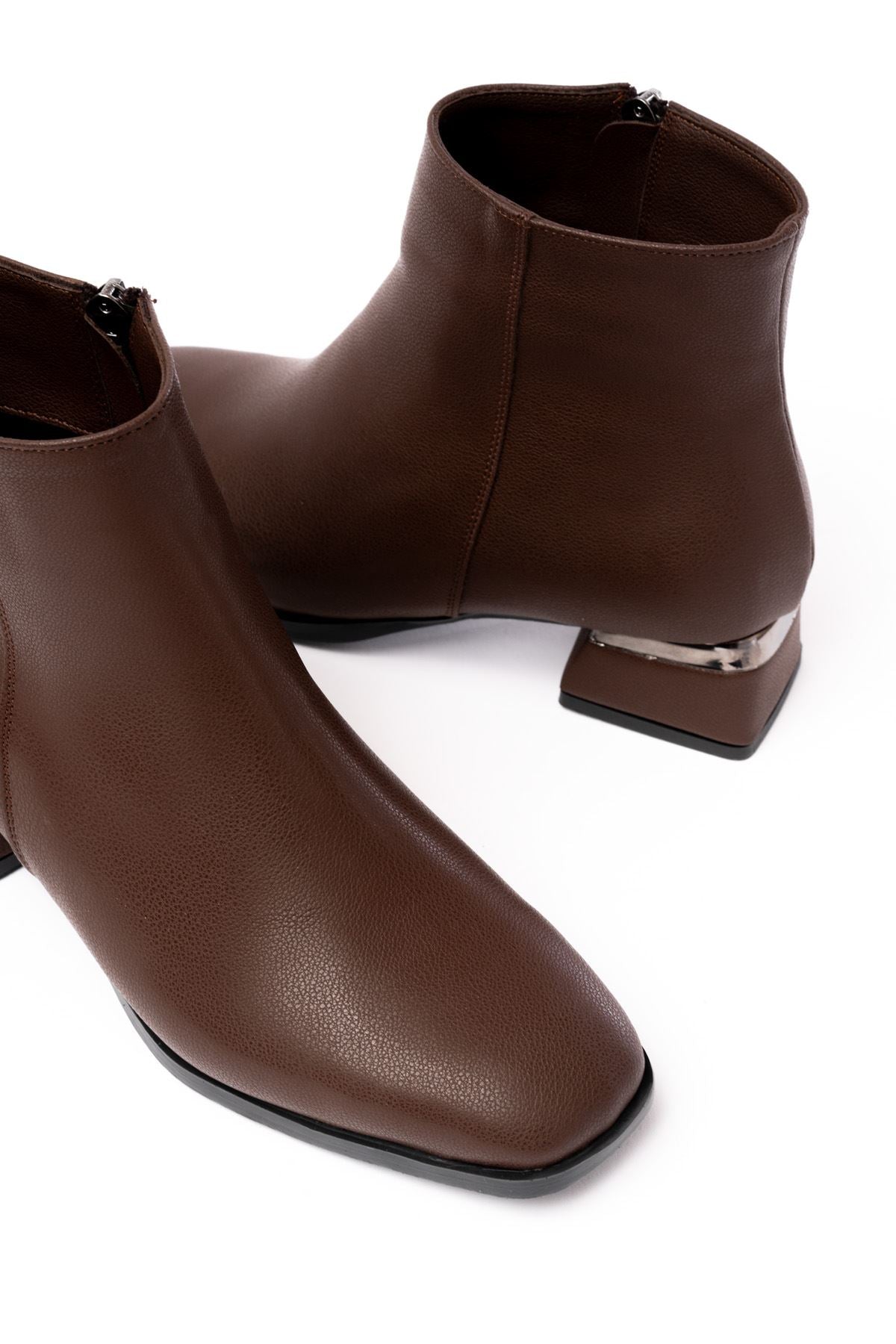 Ayakkabı Aşkı Kahverengi Topuklu Fermuarlı Günlük Kadın Bot