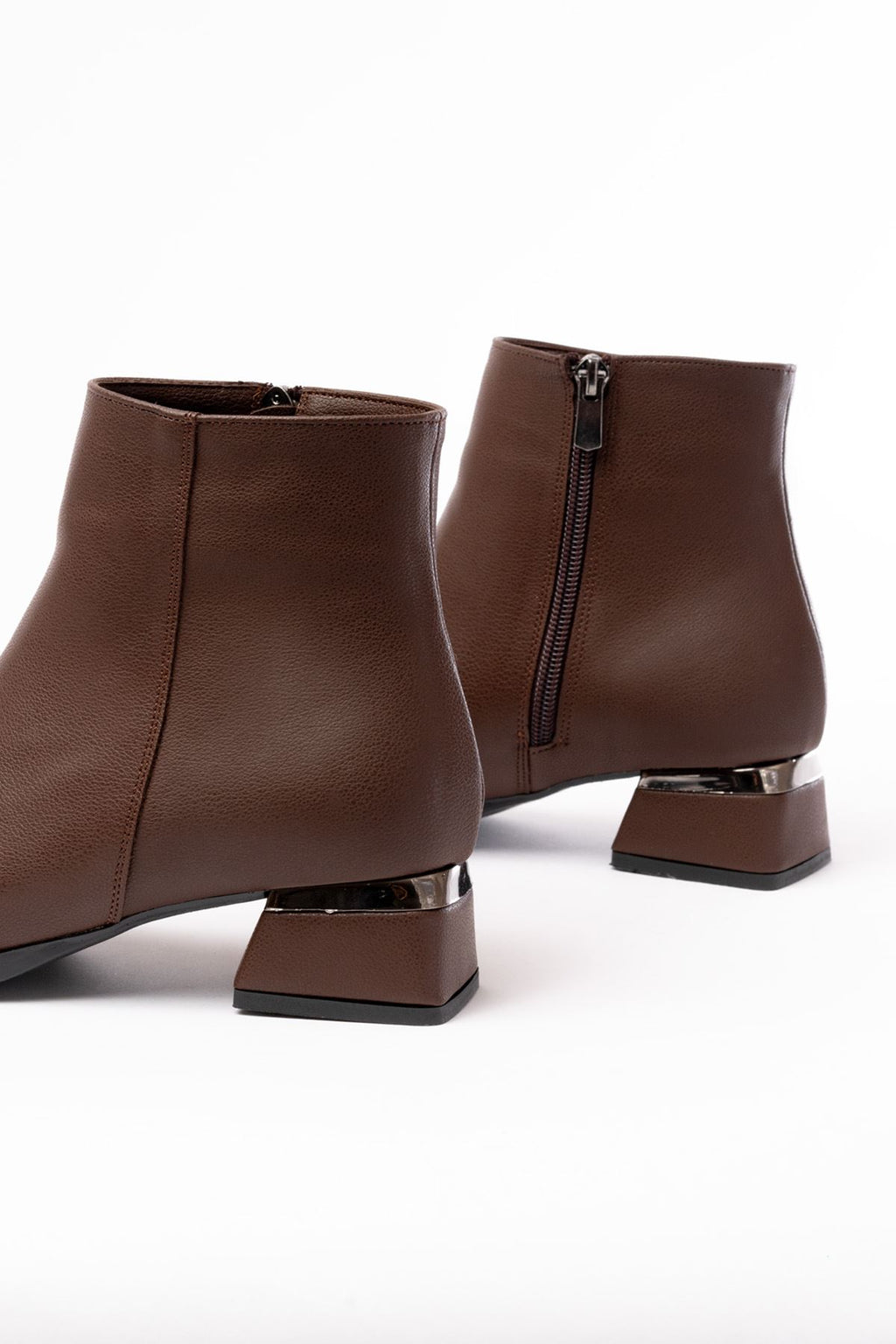 Ayakkabı Aşkı Kahverengi Topuklu Fermuarlı Günlük Kadın Bot - Ayakkabı Aşkı
