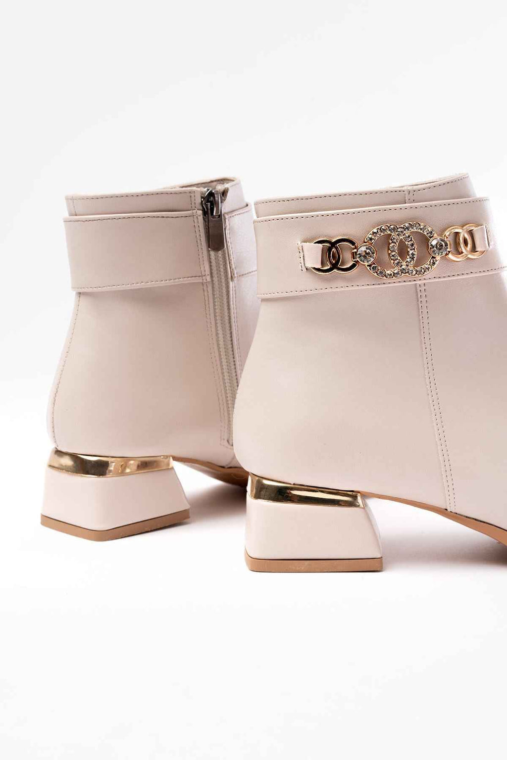 Ayakkabı Aşkı Rm-502 Bej Toka Aksesuarlı Topuklu Fermuarlı Günlük Kadın Bot