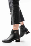 Ayakkabı Aşkı Rm-502 Siyah Toka Aksesuarlı Topuklu Fermuarlı Günlük Kadın Bot