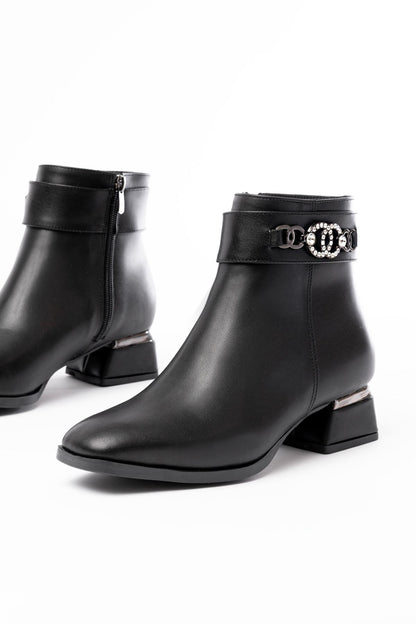 Ayakkabı Aşkı Siyah Toka Aksesuarlı Topuklu Fermuarlı Günlük Kadın Bot