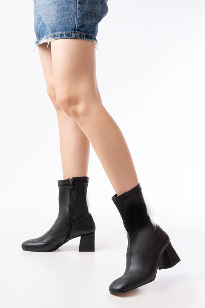 Ayakkabı Aşkı Siyah Streç Topuklu Fermuarlı Günlük Kadın Bot