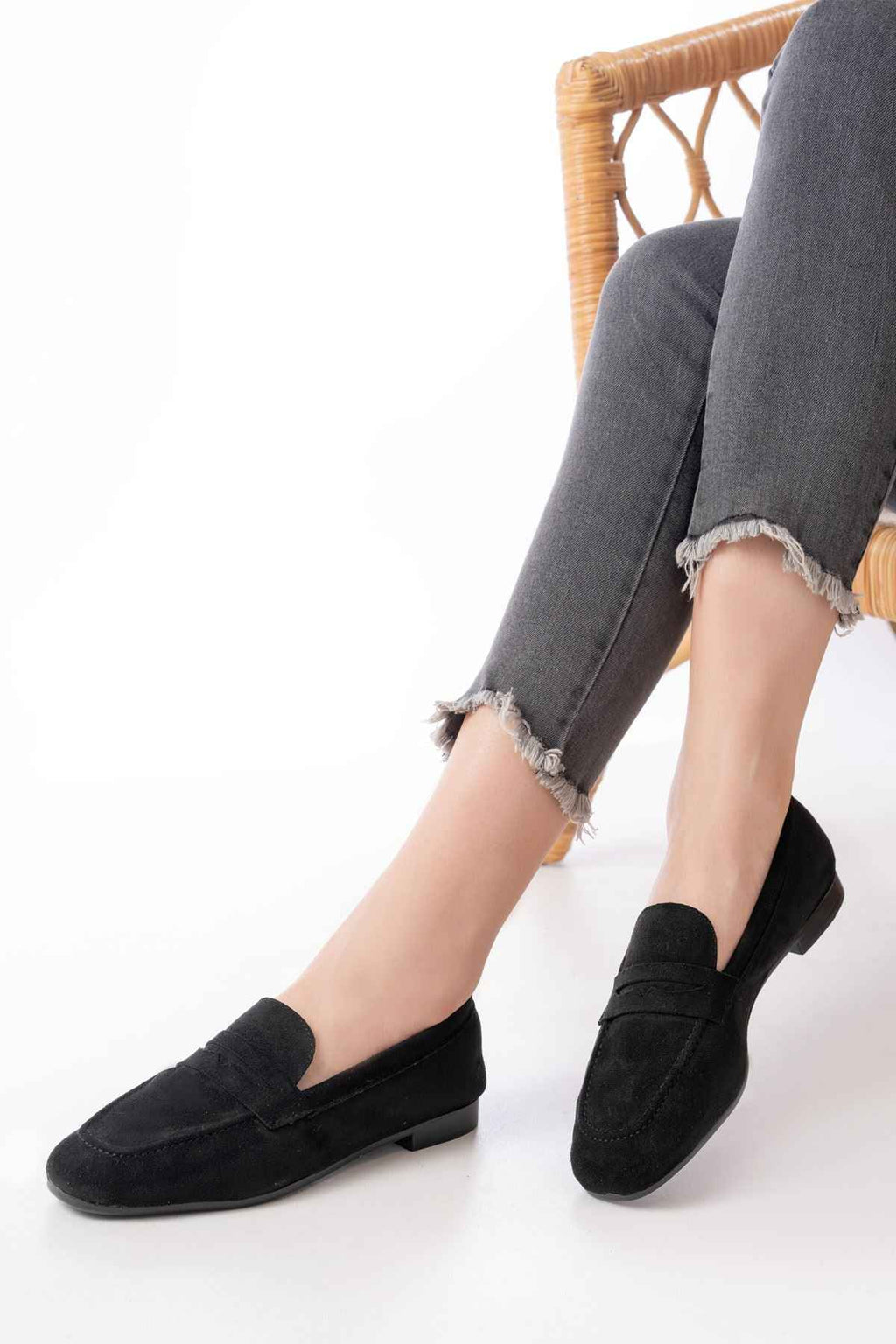 Ayakkabı Aşkı 302 Siyah Süet Günlük Kadın Babet