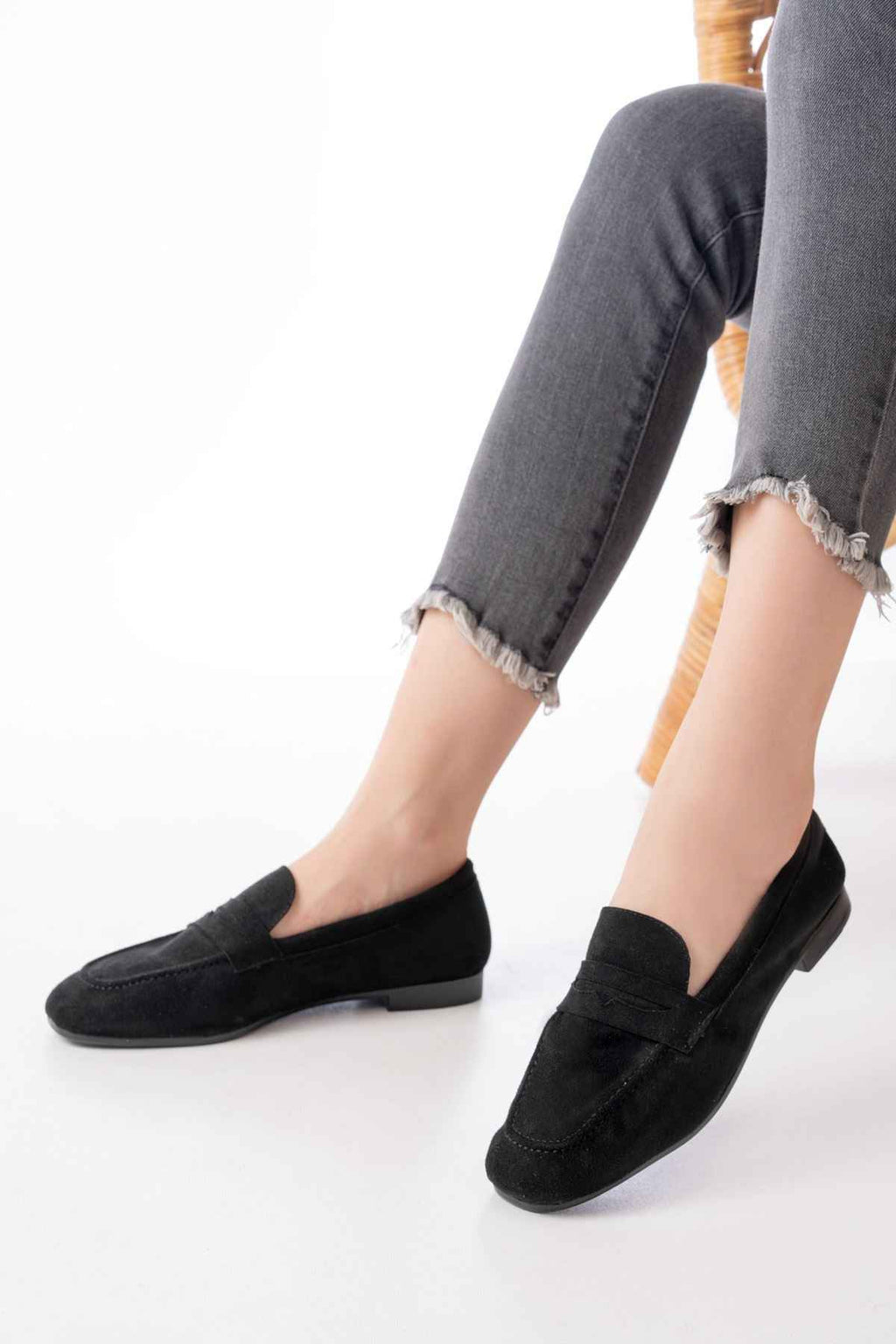 Ayakkabı Aşkı 302 Siyah Süet Günlük Kadın Babet