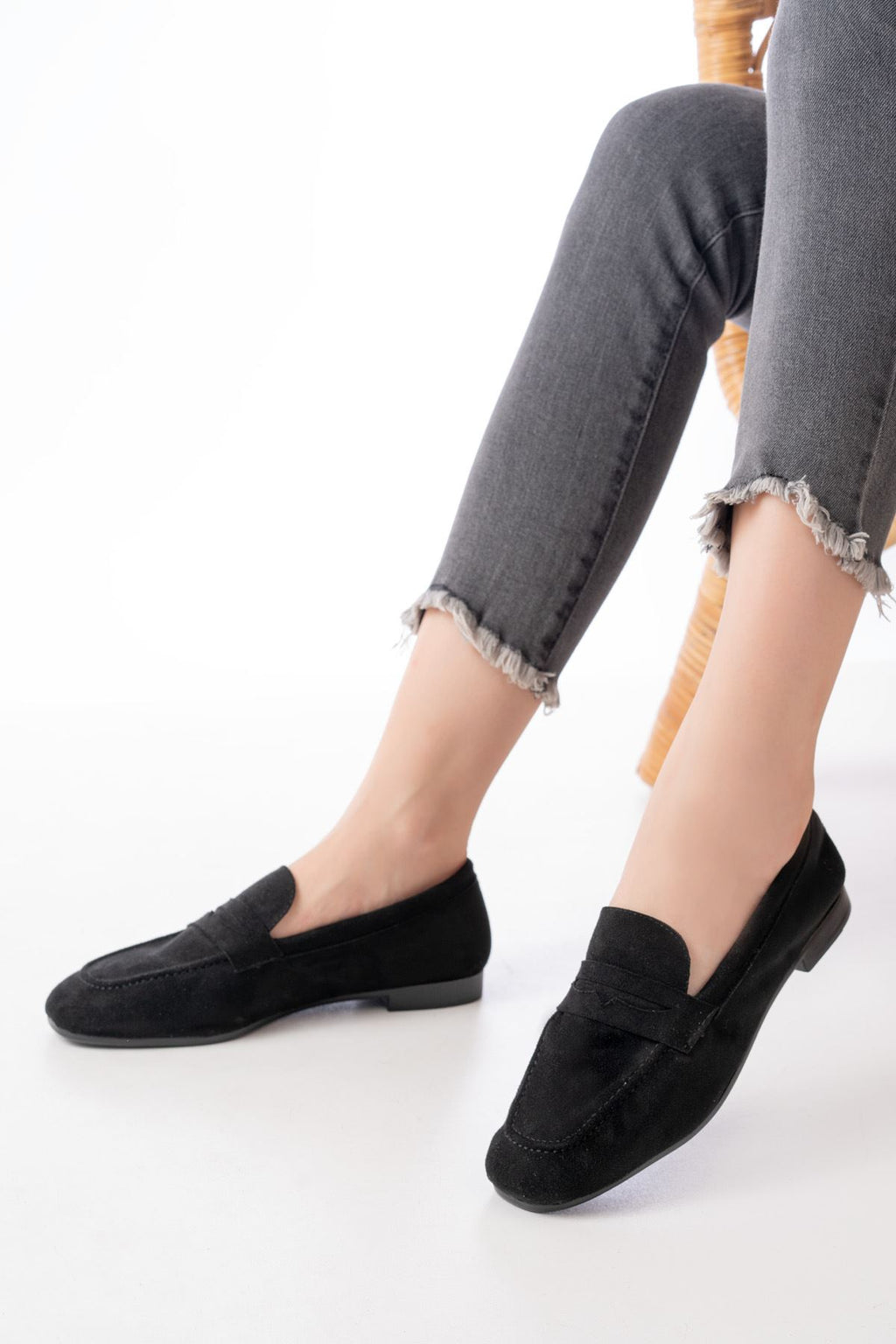 Ayakkabı Aşkı 302 Siyah Süet Günlük Kadın Babet - Ayakkabı Aşkı