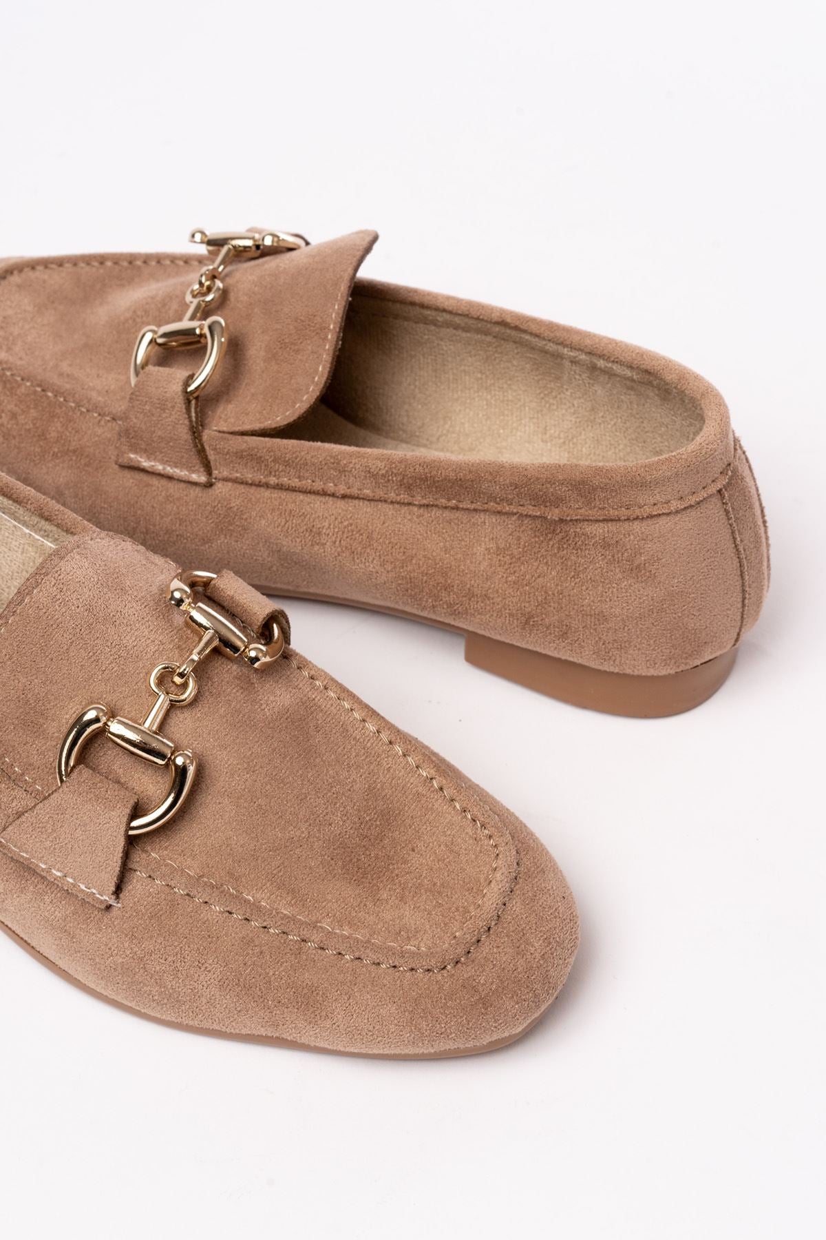 Ayakkabı Aşkı 303 Taba Süet Toka Aksesuarlı Günlük Kadın Babet