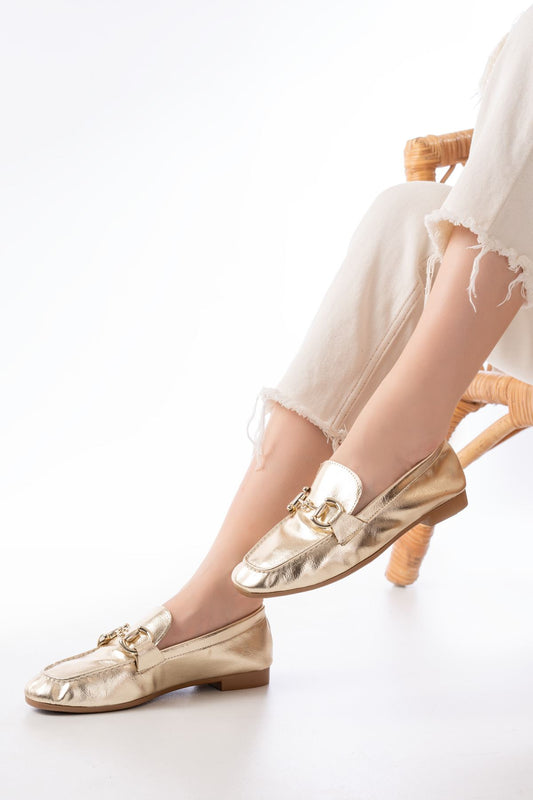 303 Gold Toka Aksesuarlı Günlük Kadın Babet - Sarı