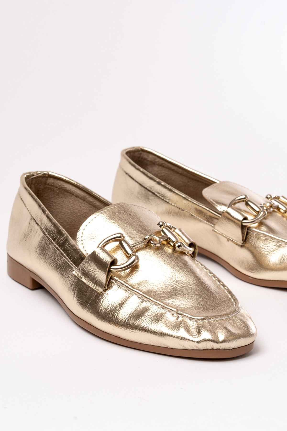 Ayakkabı Aşkı 303 Gold Toka Aksesuarlı Günlük Kadın Babet