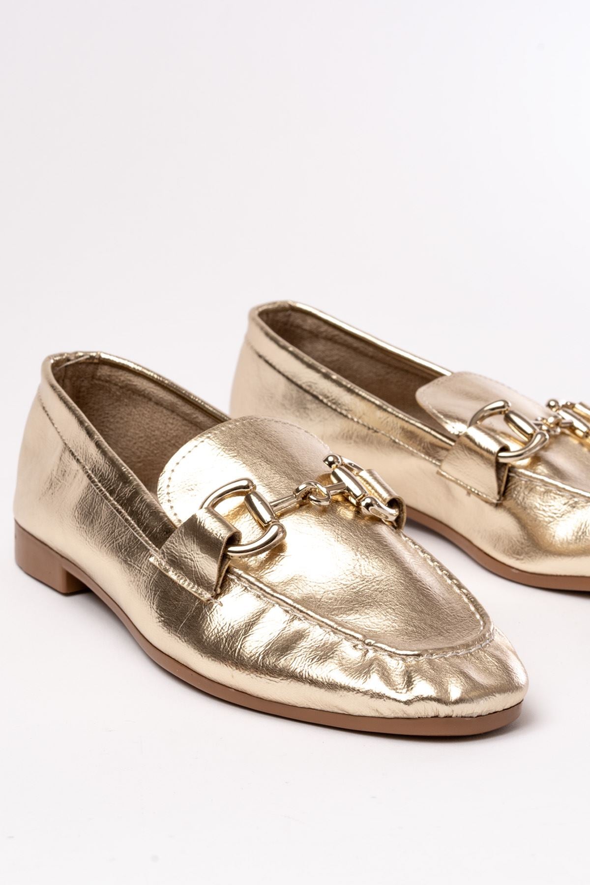 Ayakkabı Aşkı 303 Gold Toka Aksesuarlı Günlük Kadın Babet - Ayakkabı Aşkı