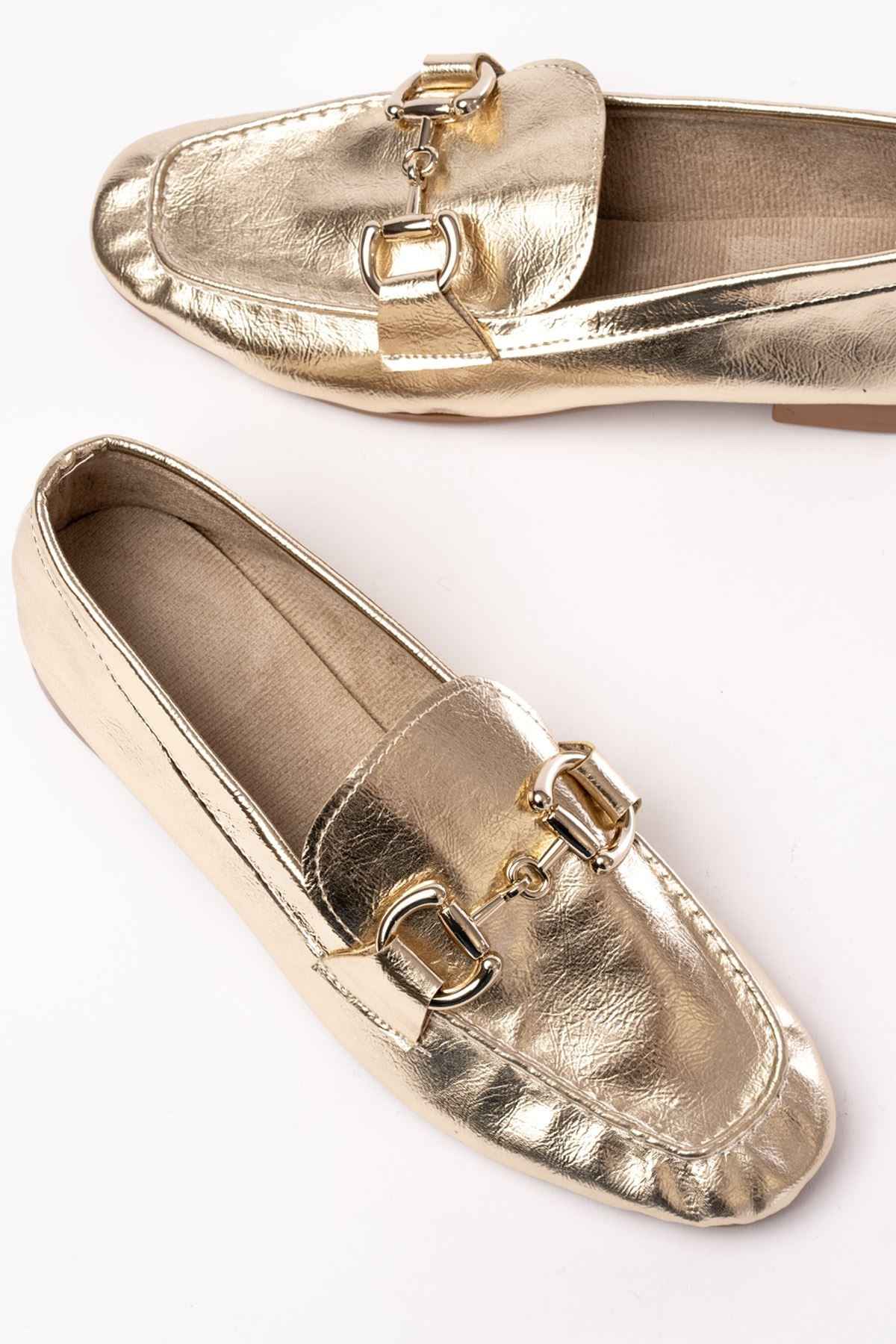 Ayakkabı Aşkı 303 Gold Toka Aksesuarlı Günlük Kadın Babet