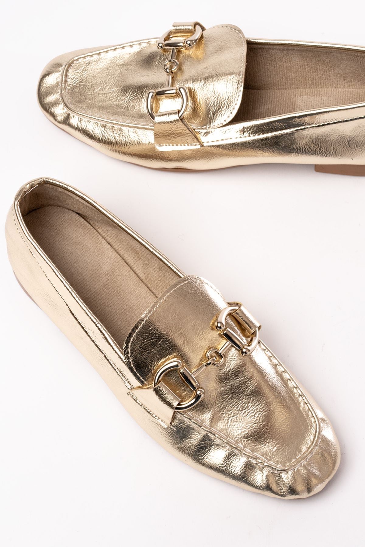 Ayakkabı Aşkı 303 Gold Toka Aksesuarlı Günlük Kadın Babet - Ayakkabı Aşkı