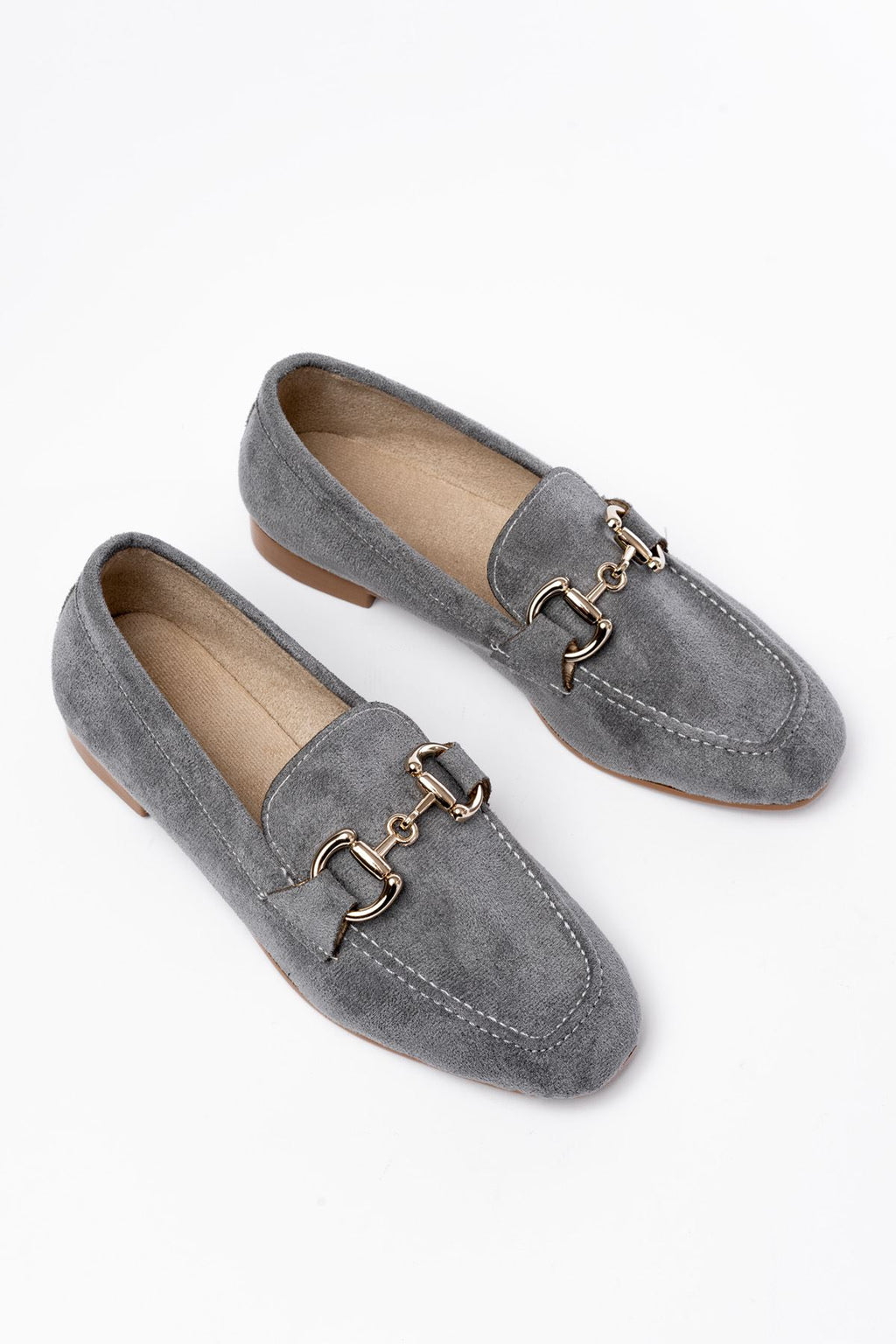 Ayakkabı Aşkı 303 Gri Süet Toka Aksesuarlı Günlük Kadın Babet - Ayakkabı Aşkı