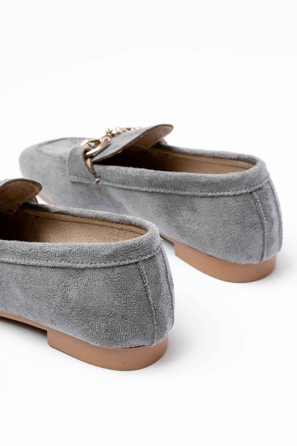 Ayakkabı Aşkı 303 Gri Süet Toka Aksesuarlı Günlük Kadın Babet