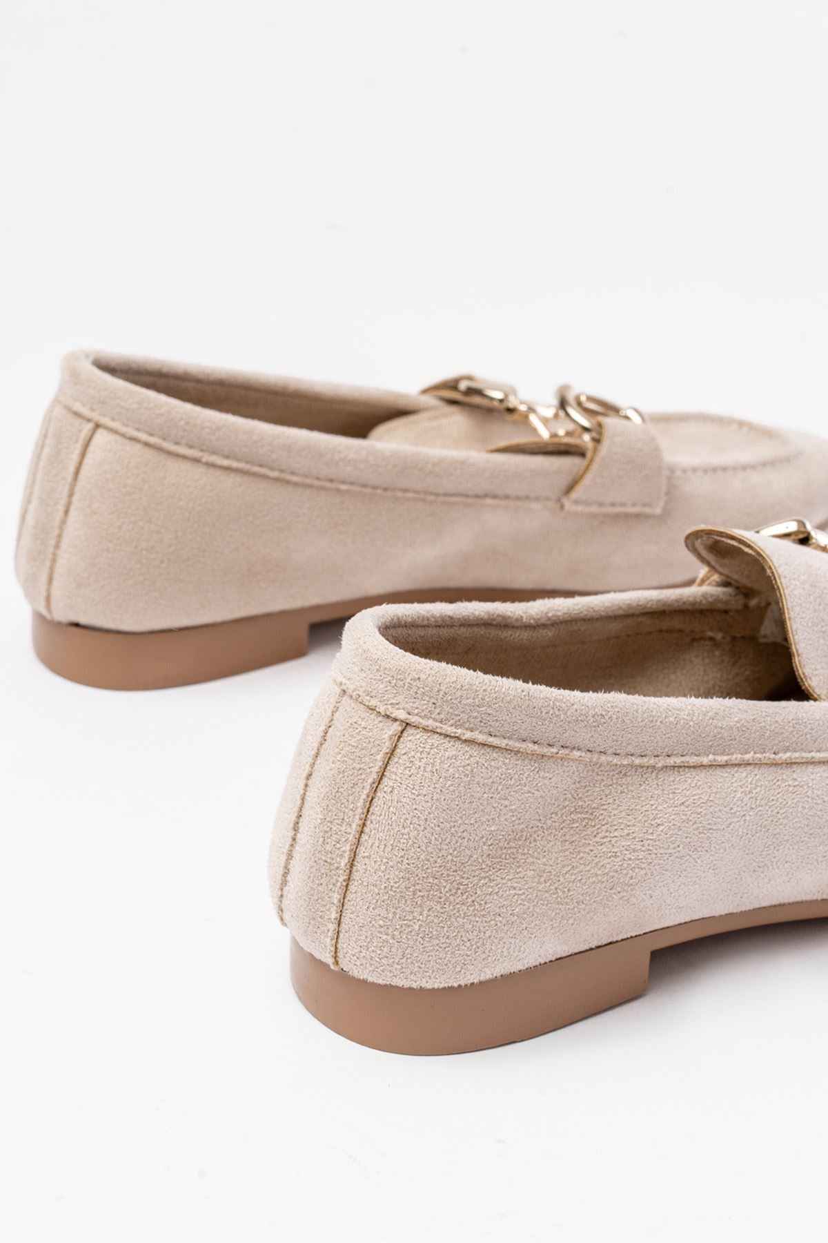 Ayakkabı Aşkı 303 Bej Süet Toka Aksesuarlı Günlük Kadın Babet