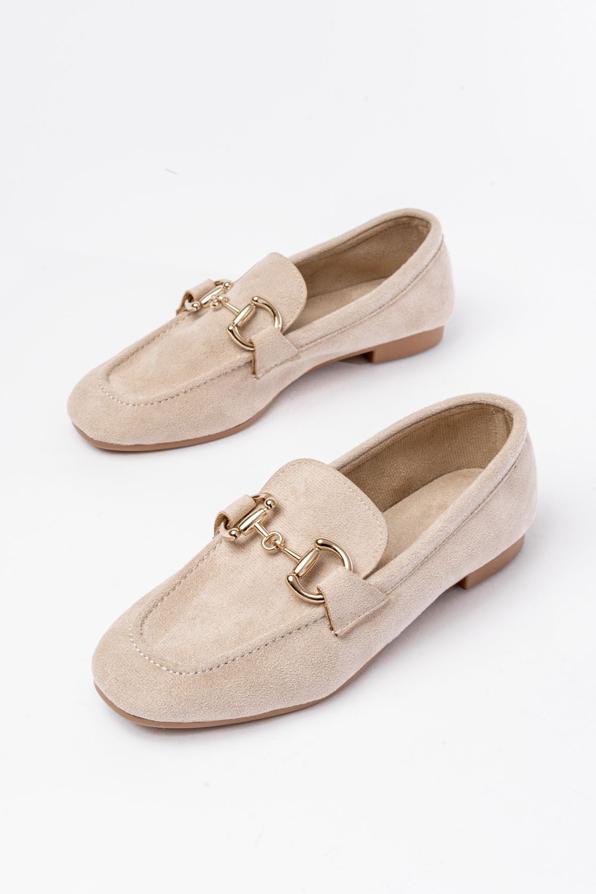 Ayakkabı Aşkı 303 Bej Süet Toka Aksesuarlı Günlük Kadın Babet