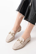 Ayakkabı Aşkı 303 Bej Toka Aksesuarlı Günlük Kadın Babet - Ayakkabı Aşkı