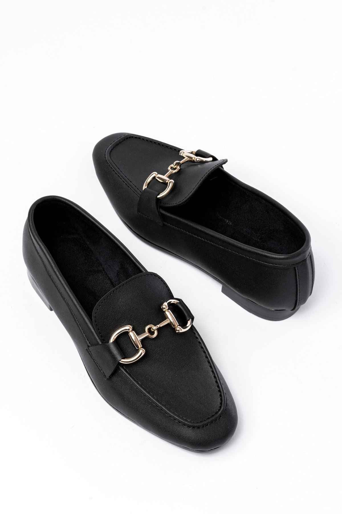 Ayakkabı Aşkı 303 Siyah Toka Aksesuarlı Günlük Kadın Babet