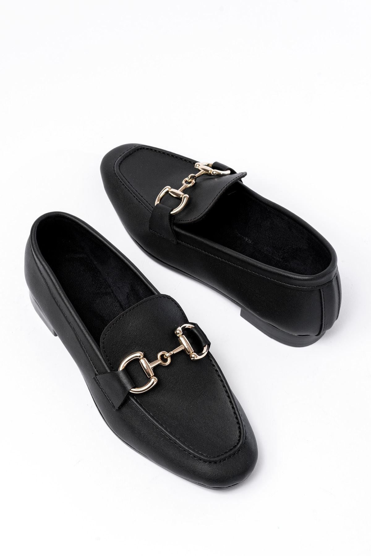 Ayakkabı Aşkı 303 Siyah Toka Aksesuarlı Günlük Kadın Babet - Ayakkabı Aşkı