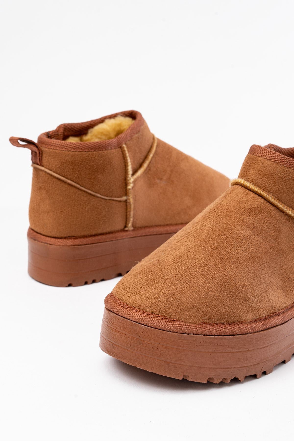 Ayakkabı Aşkı Taba Süet İçi Kürklü Kışlık Kapalı Burun Kadın Günlük Terlik