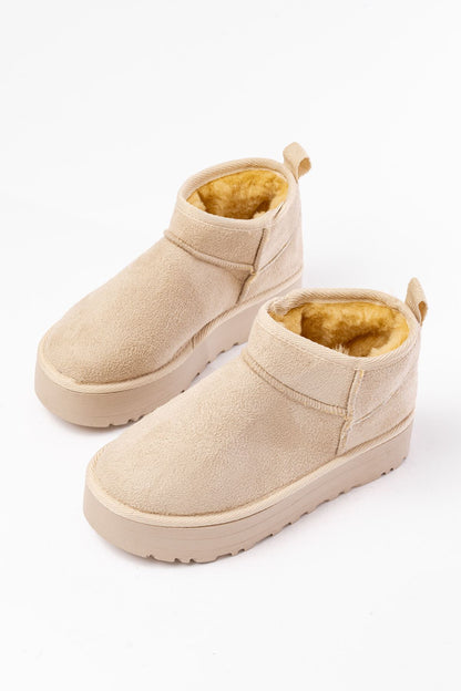 Ayakkabı Aşkı Bej Süet İçi Kürklü Kışlık Kapalı Burun Kadın Günlük Terlik