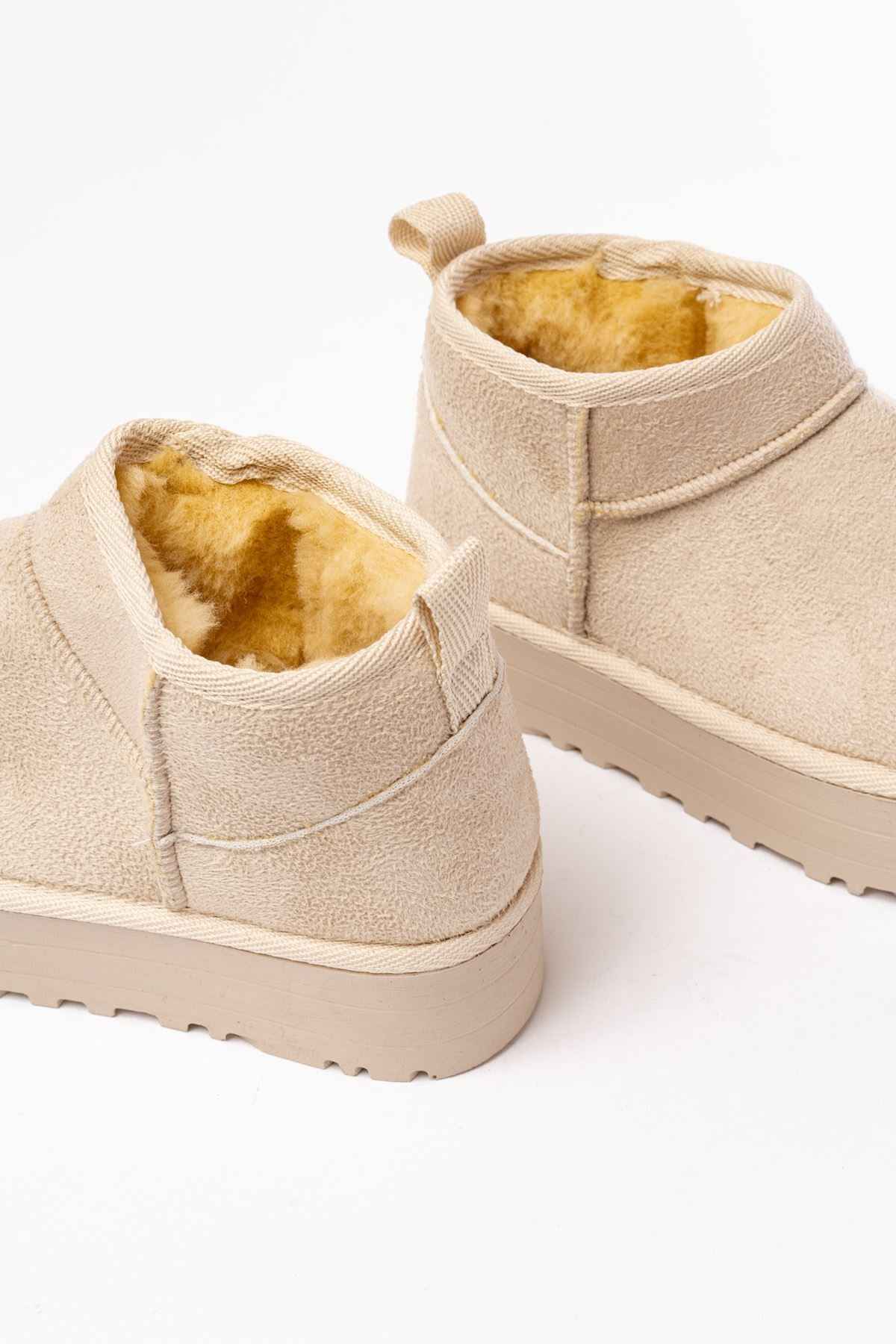 Ayakkabı Aşkı Ndr-2850 Bej Süet Içi Kürklü Kışlık Kapalı Burun Kadın Günlük Terlik