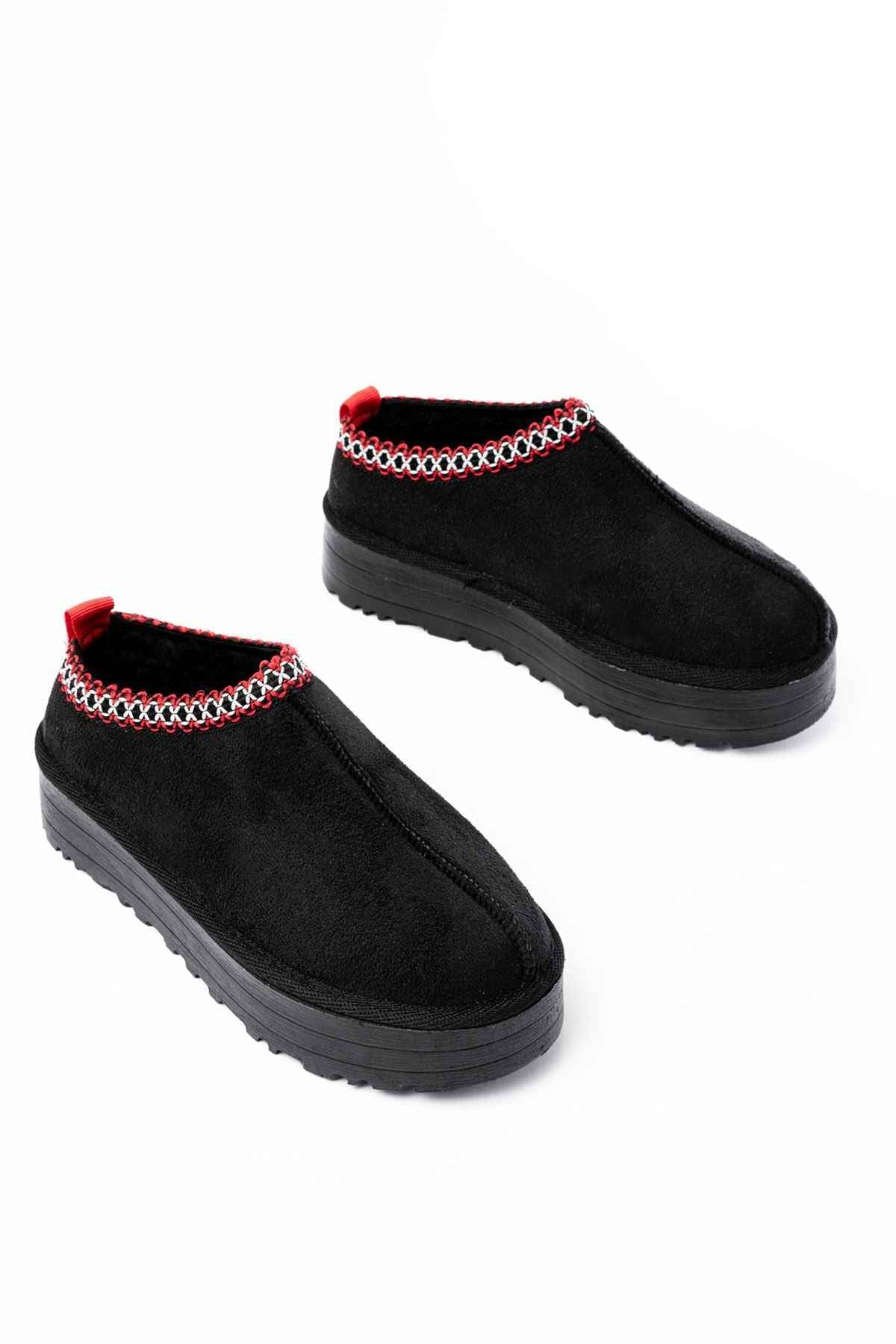 Ayakkabı Aşkı Ndr-2888 Siyah Süet Içi Kürklü Kışlık Kapalı Burun Kadın Günlük Terlik