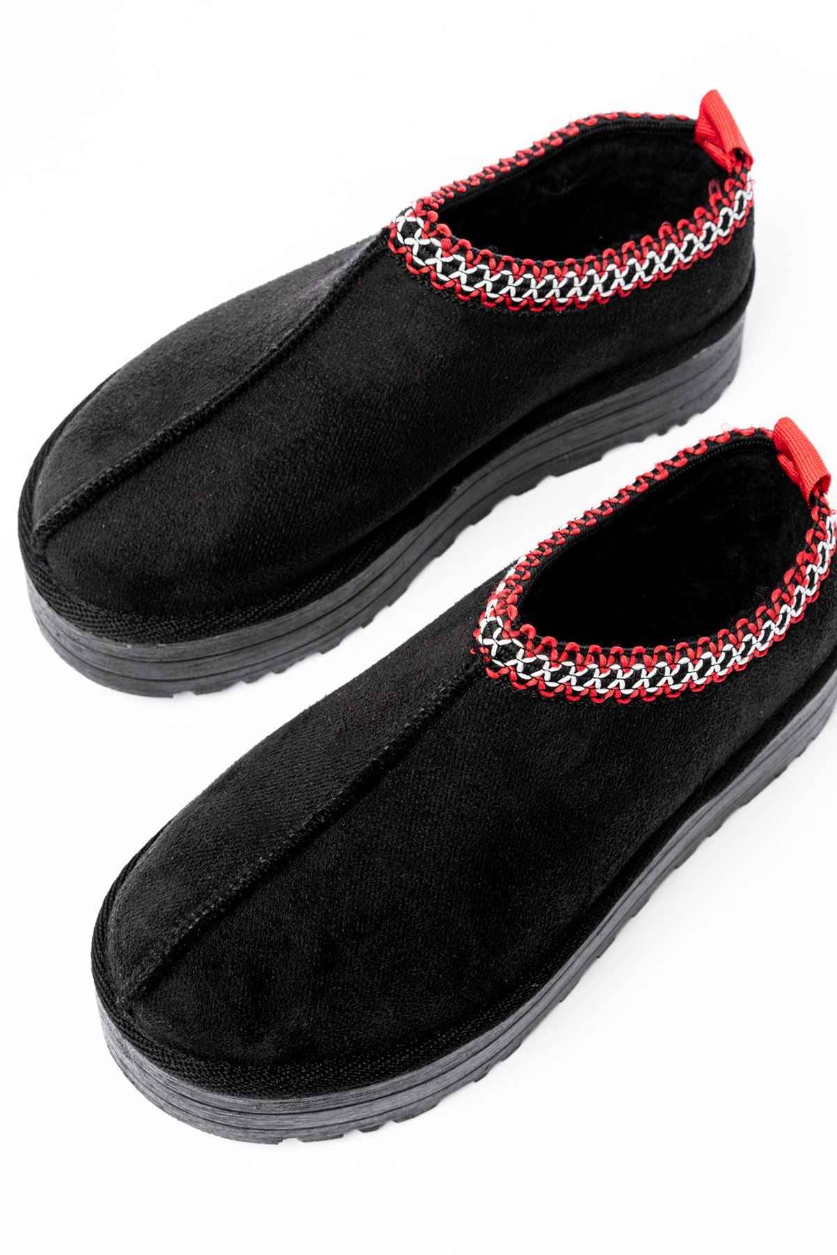 Ayakkabı Aşkı Ndr-2888 Siyah Süet Içi Kürklü Kışlık Kapalı Burun Kadın Günlük Terlik