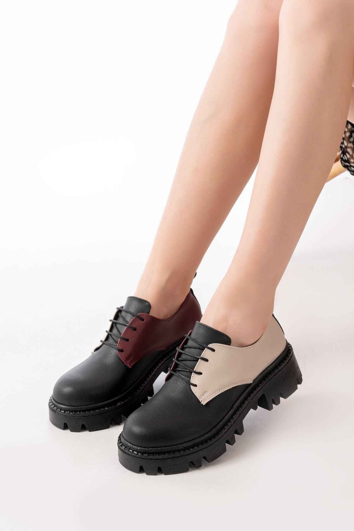 Ayakkabı Aşkı 868-754 Siyah Garni Bağcıklı Günlük Yüksek Tabanlı Loafer Ayakkabı