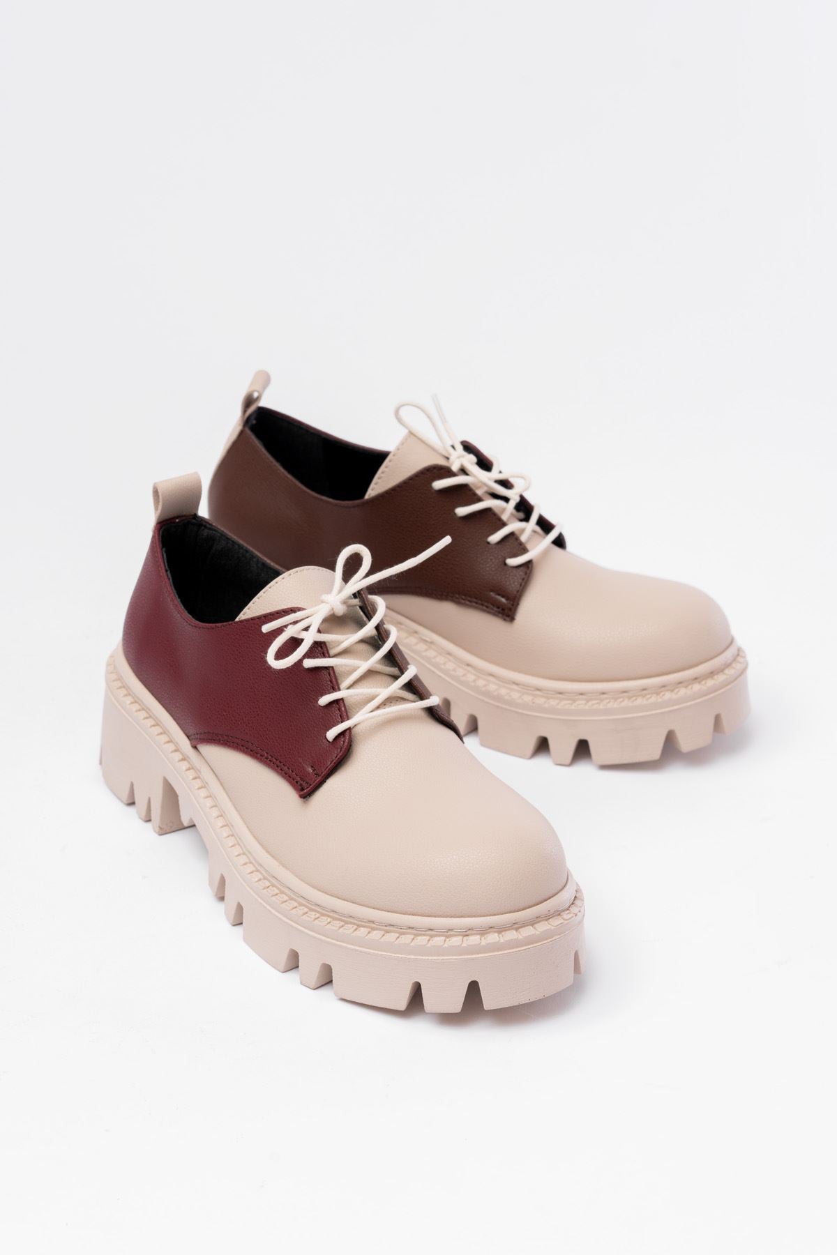 Ayakkabı Aşkı Bej Garni Bağcıklı Günlük Yüksek Tabanlı Loafer Ayakkabı