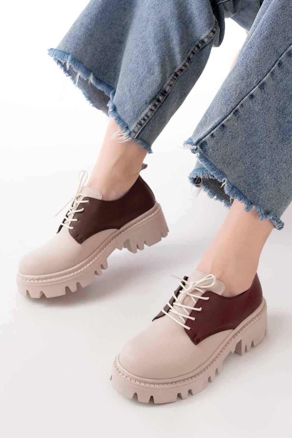 Ayakkabı Aşkı 868-754 Bej Garni Bağcıklı Günlük Yüksek Tabanlı Loafer Ayakkabı