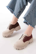 Ayakkabı Aşkı 868-754 Bej Garni Bağcıklı Günlük Yüksek Tabanlı Loafer Ayakkabı